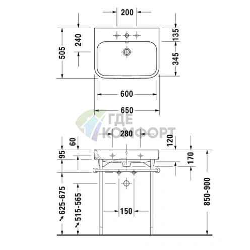Раковина Duravit Happy D2 для мебели 650x505 мм, белая, шлифованная, с переливом (2318650027) - фото 2