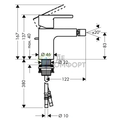 Смеситель для биде Hansgrohe Metris S 31261000: Напольный монтаж - фото 2