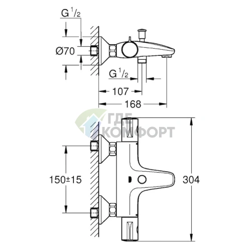 Комплект для ванной Grohe Grohtherm 800 с термостатом и душевой лейкой Tempesta New 100 - фото 6