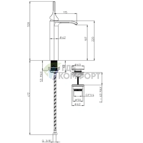 Смеситель для раковины BOSSINI APICE однорычажный с донным клапаном, хром (E89602.030) - фото 2