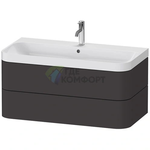 Тумба подвесная Duravit Happy D.2 Plus с умывальником, 2 ящика, цвет Графит супермат (HP4348O8080) - фото 1