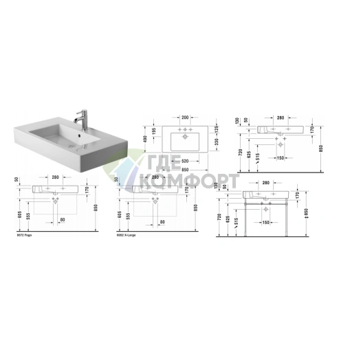 Раковина Duravit Vero для мебели с 3 отверстиями под смеситель 850x490 мм белая (329850030) - фото 2