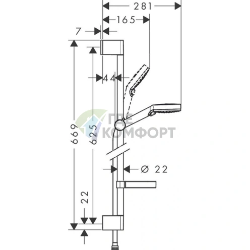 Душевой набор HG Crometta Vario Unica: штанга 650 мм, ручной душ 110 мм, 2jet Rain, IntenseRain, мыльница, шланг (белый/хром) (26553400) - фото 2