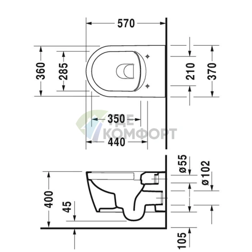 Унитаз подвесной Duravit Me by Starck Rimless с технологией скрытого монтажа и покрытием WonderGliss, белый (25290900001) - фото 2