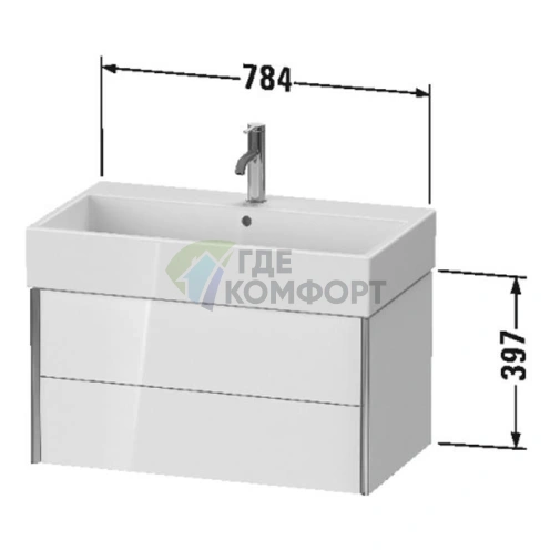 Тумба подвесная Duravit XViu с 2 ящиками для раковины, цвет walnut dark/черный матовый (XV43360B221) - фото 2