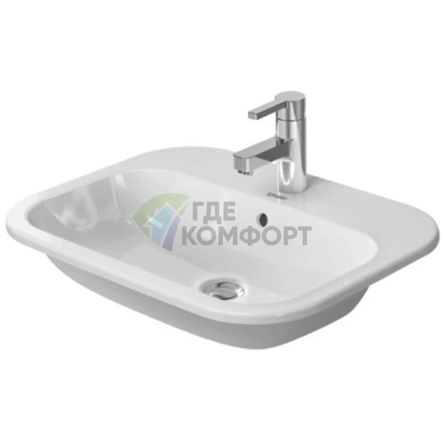 Раковина накладная Duravit Happy D2 с переливом и 3 отверстиями под смеситель, хром, 600x460 мм (483600030) - фото 1