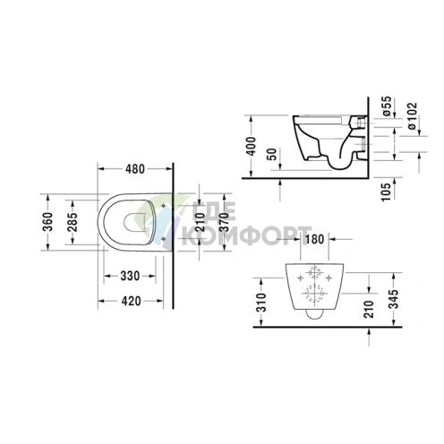 Унитаз подвесной Duravit ME BY STARCK с технологией Rimless, цвет белый матовый (2530092600) - фото 2
