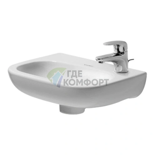Раковина Duravit D-Code для рук без перелива, с отверстием под смеситель справа, 360x270 мм, белый (7053600082) - фото 1