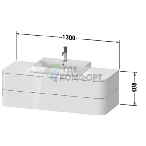 Тумба подвесная Duravit Happy D.2 Plus 408x1300x550 мм, 2 ящика, цвет Stone Grey Satin Matt (HP497209292) - фото 2