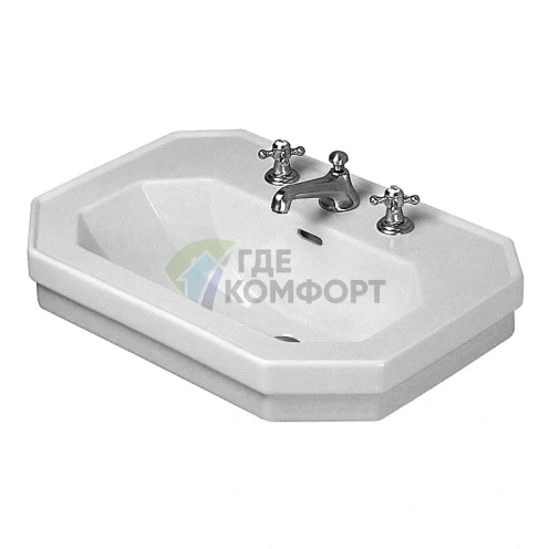 Раковина Duravit 1930 с переливом и 3 отверстиями под смеситель 80x55 см, белая (438800030) - фото 1