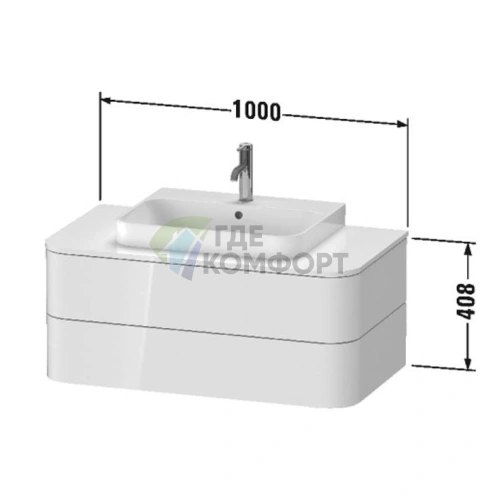 Подвесная тумба Duravit Happy D.2 Plus 408x1000x550 мм, 2 ящика, цвет Stone Grey Satin Matt (HP497109292) - фото 2