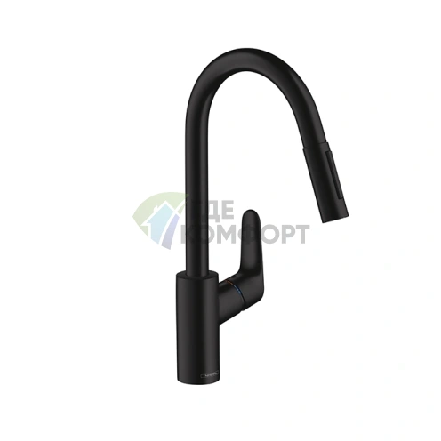 Кухонный смеситель Hansgrohe Focus с выдвижным изливом, черный матовый (31815670) - фото 1