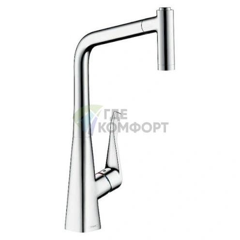 Смеситель Hansgrohe Metris 14820000 для кухни: выдвижная лейка и универсальный монтаж - фото 1