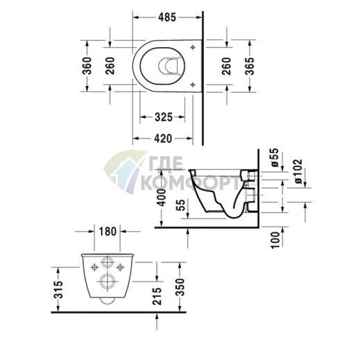 Унитаз подвесной Duravit Darling New с вертикальным смывом и системой крепления Durafix (2549090000) - фото 2