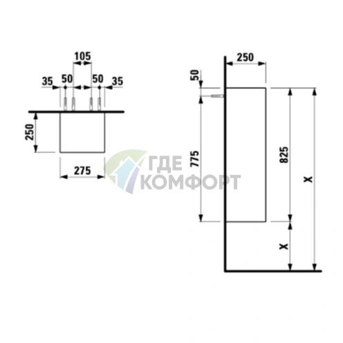 Подвесной шкаф Laufen Palomba 275x250x825 мм, белый матовый (4.0670.1.180.220.1) - фото 2