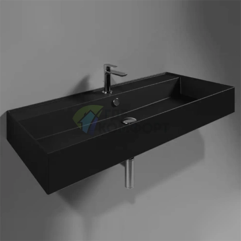 Подвесная раковина SIMAS AGILE 101x46 см, черный матовый, с переливом - фото 1