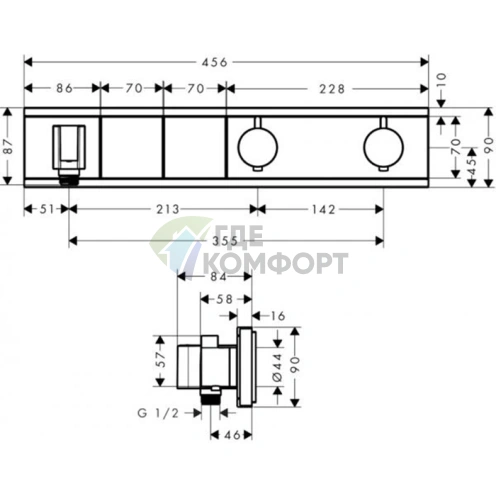 Термостат для душа Hansgrohe RainSelect на 2 источника с держателем, хром (15355000) - фото 2