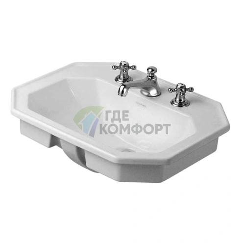 Встраиваемая раковина Duravit 1930 с переливом, 58x47x22.5 см, 3 отверстия под смеситель (476580030) - фото 1