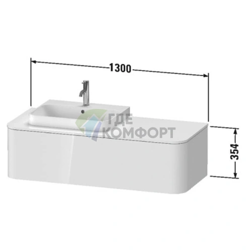 Тумба подвесная Duravit Happy D.2 Plus, 354x1300x550 мм, 1 ящик, система DX, цвет stone grey satin matt (HP4942R9292) - фото 2
