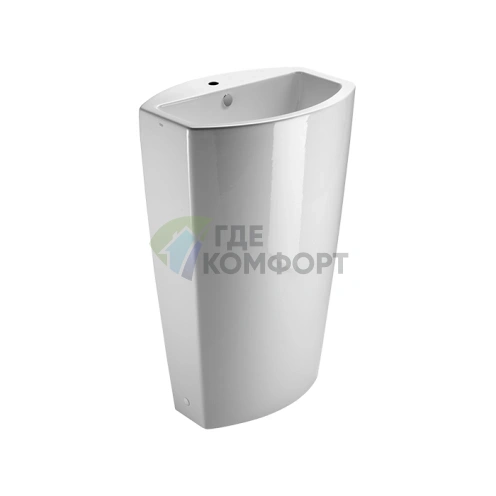 Напольная раковина GSI Norm 56x40h85 с переливом, отверстием под смеситель и сливом в стену, белая - фото 1