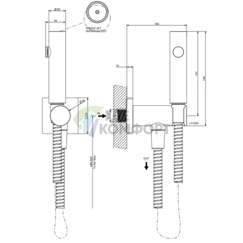 Гигиенический душ GESSI Rilievo настенный, 1/2, хром (59151#031) - фото 2