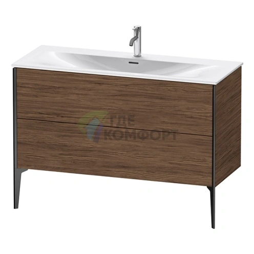 Подвесная тумба Duravit XViu для раковины, 2 ящика, цвет walnut dark/черный матовый, 591x1210x480 мм (XV43040B221) - фото 1