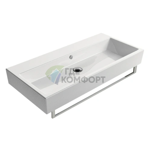 Раковина GSI Kube 100x47 белая с переливом, без отверстия под смеситель - фото 1