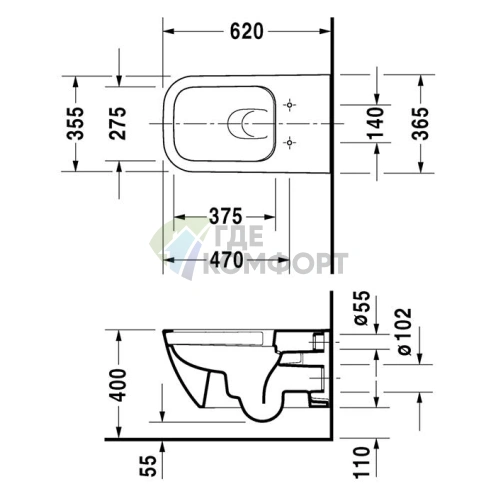 Подвесной унитаз Duravit Happy D.2 Rimless без ободка с вертикальным смывом, белый (2550090000) - фото 2