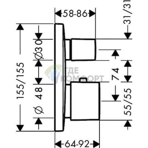Термостат Hansgrohe PuraVida 15771000 для ванны с душем - фото 2