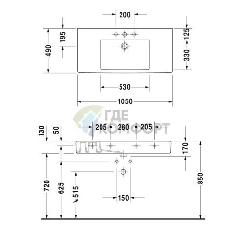 Раковина Duravit Vero для мебели без перелива, белая, 1050x490 мм (329100041) - фото 4