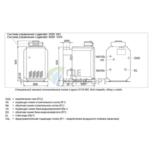 Газовый котел Buderus Logano G124-20 WS (20 кВт) RU (AW.50.2-Kombi) - фото 3