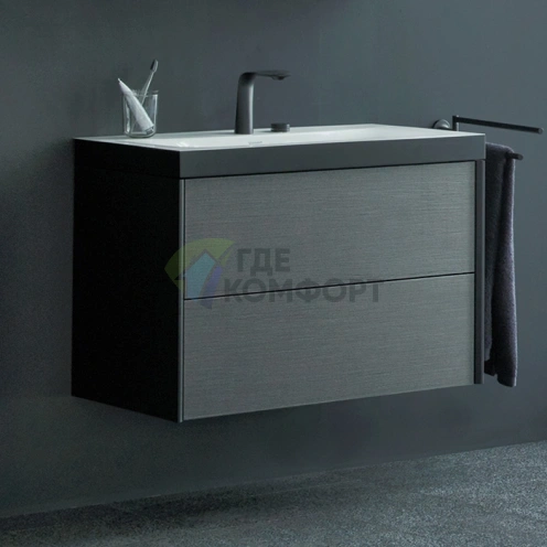 Подвесная тумба Duravit XViu с раковиной, 2 ящика, цвет Dark Brushed Oak/чёрный матовый (XV4615EB272P) - фото 1