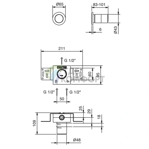 Встраиваемый смеситель для душа Fantini Nice без ручки, хром (65 02 S063SB) - фото 2