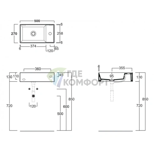 Подвесная раковина SIMAS AGILE 50x27 см, правая, белая - фото 2