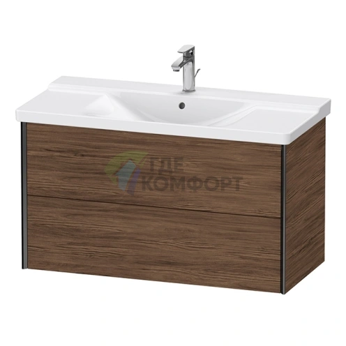 Тумба подвесная Duravit XViu 565x1010x469мм для раковины, 2 ящика, цвет walnut dark/черный матовый (XV41170B221) - фото 1