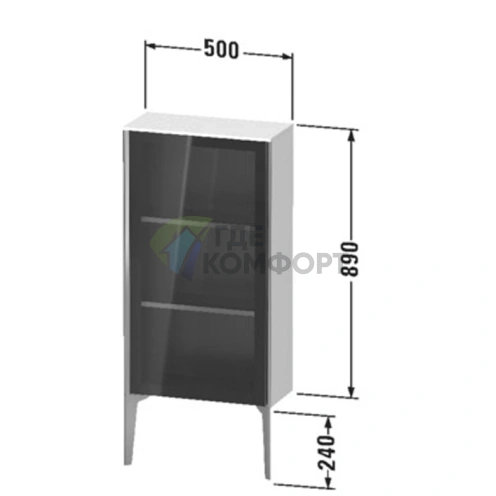 Подвесной шкаф Duravit XViu 890x500x240 мм со стеклянной дверью, белый глянцевый/champagne matt (XV1361RB122) - фото 2