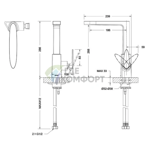 Кухонный смеситель Bravat Spring F779113C с высоким изливом - фото 3
