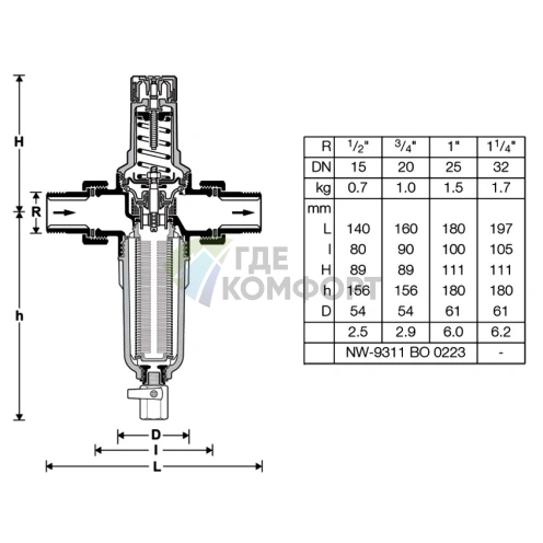 Фильтр для воды Honeywell Braukmann с редуктором на холодную воду FK 06 1/2