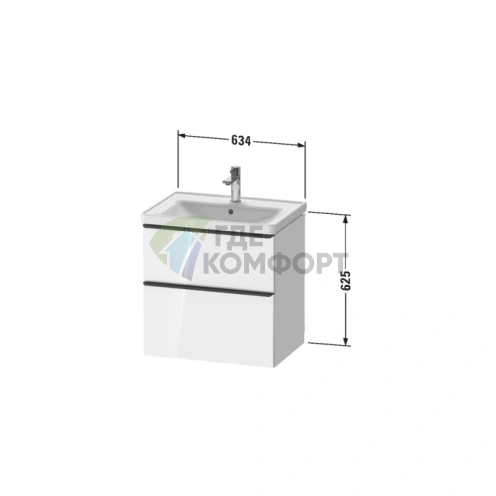 Подвесная тумба Duravit D-Neo 634x452x625 мм с 2 ящиками, белая высокоглянцевая, для раковины 236765 (DE435402222) - фото 2
