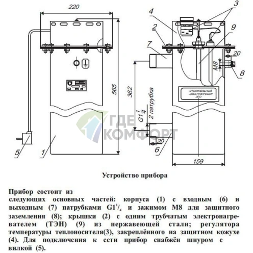 Электрический напольный одноконтурный котел Эван ЭПО-7-5 220 - фото 3