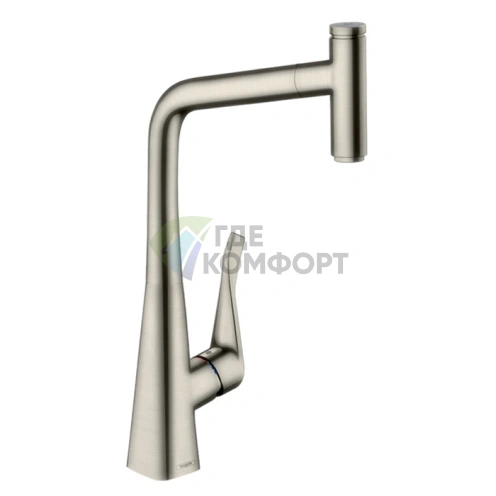 Кухонный смеситель Hansgrohe Metris Select M71 с выдвижным изливом и кнопкой включения воды (14884800) - фото 1