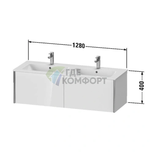 Подвесная тумба Duravit XViu 400x1280 для двойной раковины, 2 ящика, белый глянцевый/шампань мат (XV40290B122) - фото 2