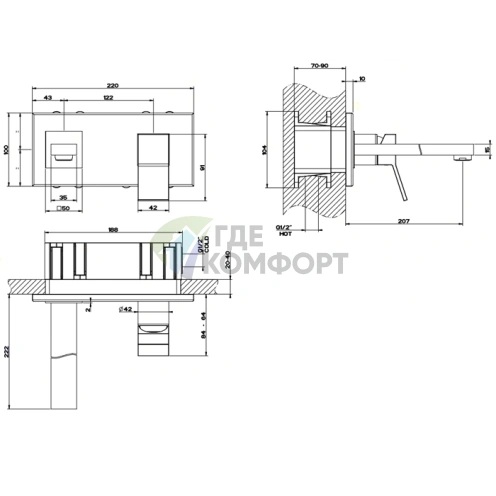 Встраиваемый смеситель Gessi Rettangolo K для раковины с изливом 201 мм, хром (53088#031) - фото 2