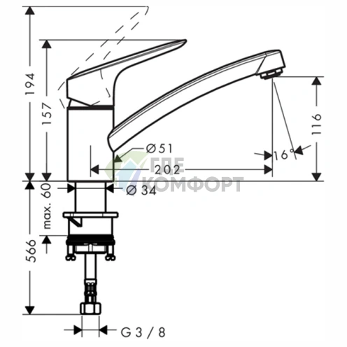 Кухонный смеситель Hansgrohe Logis M31 хром: однорычажный с поворотным изливом (71830000) - фото 2