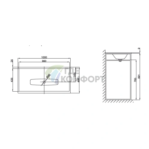 Раковина BETTE LUX SHAPE на каркас 100x495x9 см белая без отверстия под смеситель и перелива с черной рамой (Q012-815) - фото 2