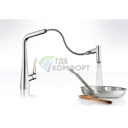 Смеситель Hansgrohe Metris 14820000 для кухни: выдвижная лейка и универсальный монтаж - фото 2