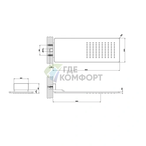 Настенный верхний душ GESSI 550х200 мм, матовый черный (33095#299) - фото 2