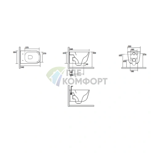 Унитаз подвесной Kerasan Tribeca 55 см безободковый, цвет Ferro matt, инсталляция WB9N (511489) - фото 2