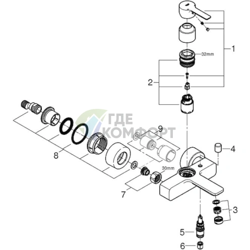 Смеситель для ванны с душем Grohe Lineare 33849000 настенный - фото 3