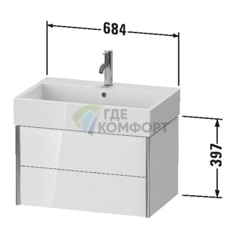 Тумба подвесная Duravit XViu для раковины, 2 ящика, цвет walnut dark/черный матовый (XV43350B221) - фото 2